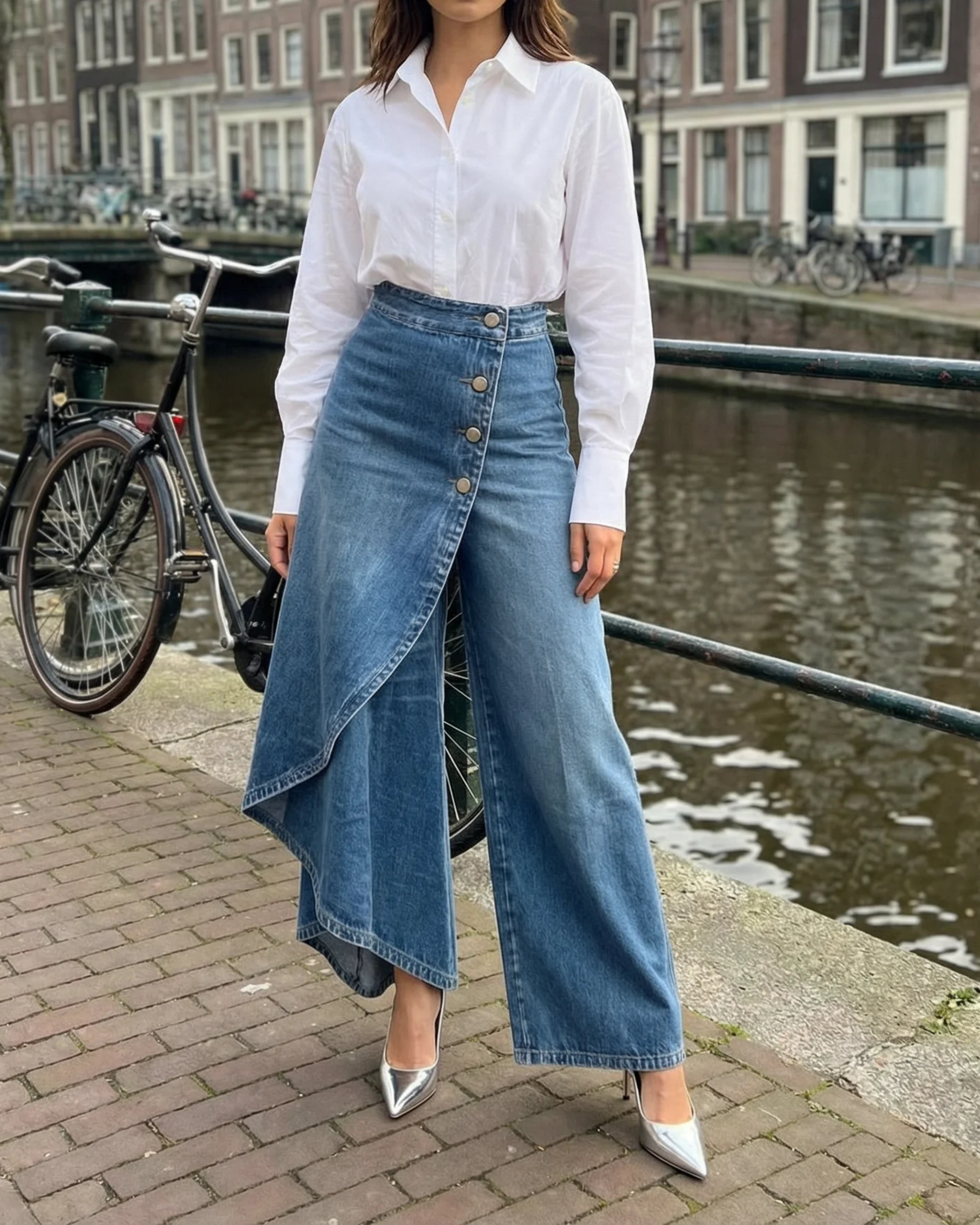 Pavellea™ - Jean Large À Effet Jupe Croisée En Denim