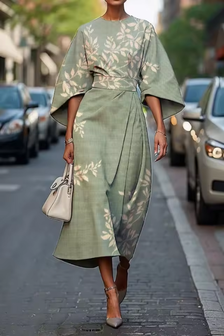 Havirelle™ - Robe midi florale femme élégante manches fluides imprimé artistique