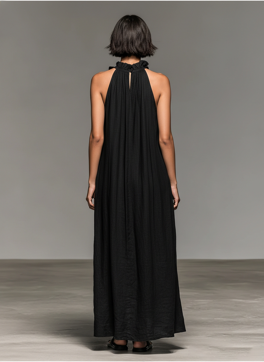 Grevina - Robe maxi femme sans manches à volants avec poches