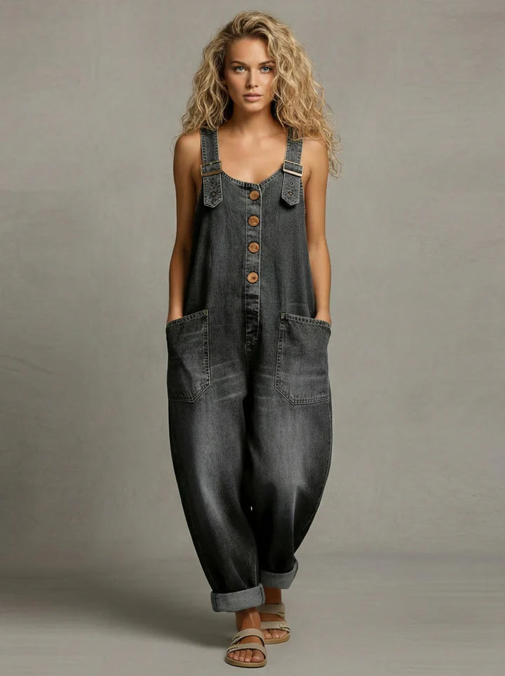 Moxelle™ - Combinaison Femme Denim Salopette Large avec Poches et Bretelles
