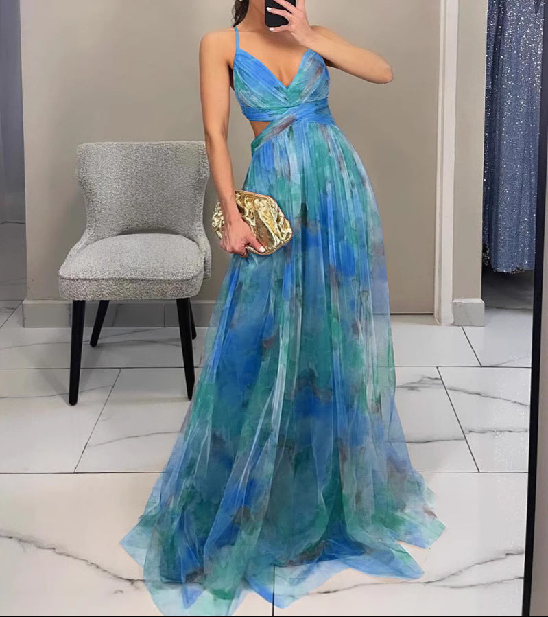 Helena™ - Robe Maxi Femme Fluide Décolleté V Bretelles Fines Élégance Florale