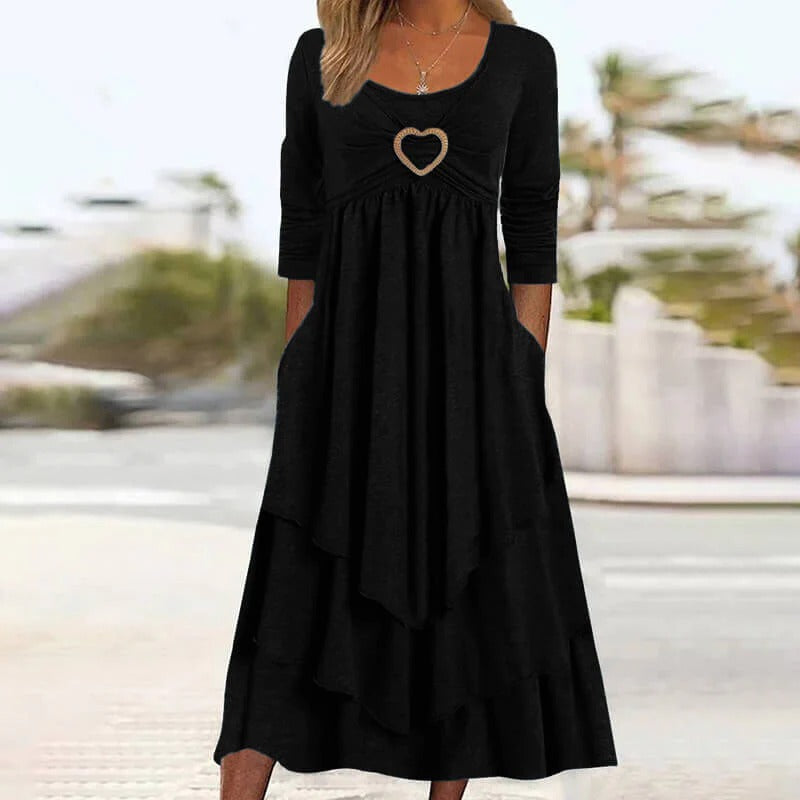 Joline - Robe midi femme superposée avec détail cœur
