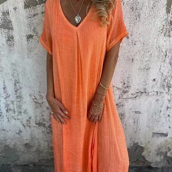 Fiorina™ - Robe Ample en Coton et Lin au Col V