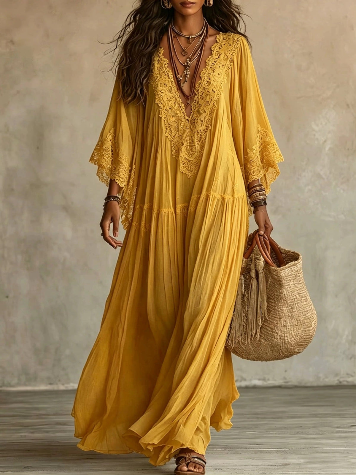 Juul - Robe maxi femme bohème fluide avec dentelle raffinée