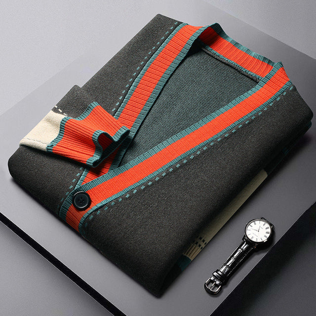 Norbert™ - Gilet Tricoté Col V À Détails Contrastés