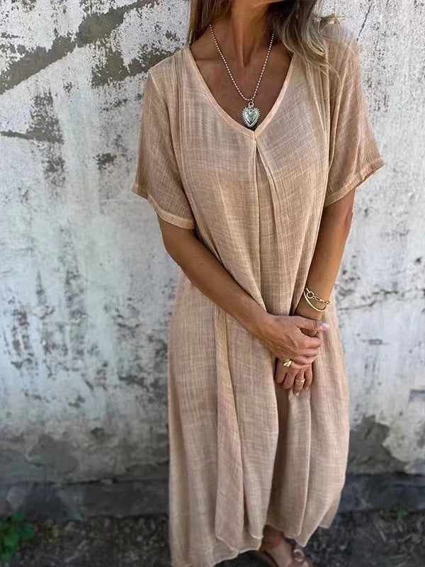 Fiorina™ - Robe Ample en Coton et Lin au Col V