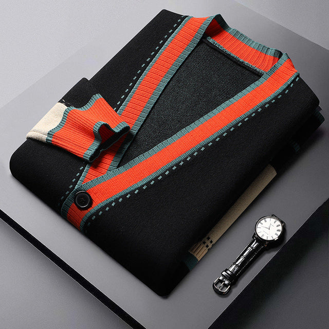 Norbert™ - Gilet Tricoté Col V À Détails Contrastés