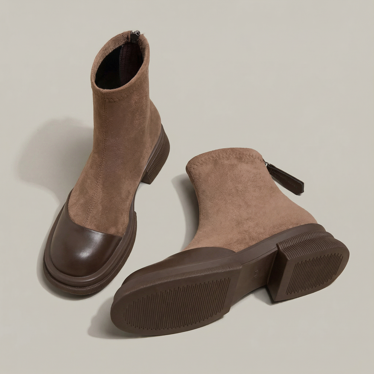Dientje - Bottines femme à bout rond et talon bas avec fermeture zippée