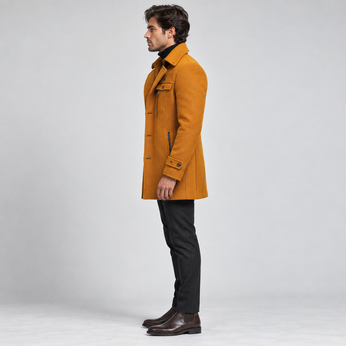 Marcus - Manteau en laine homme à col montant et doublure matelassée