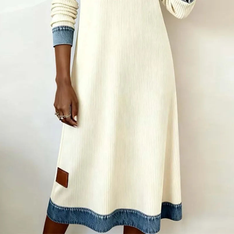 Helirra - Robe Longue Élégante À Col Chemise Patchwork – Style Décontracté D’Automne