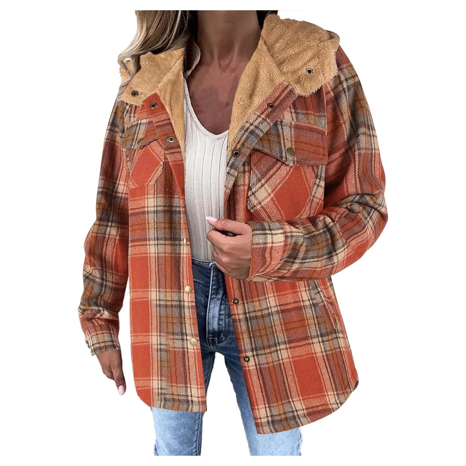 Agathe™ - Veste à Carreaux Doublée Polaire avec Capuche