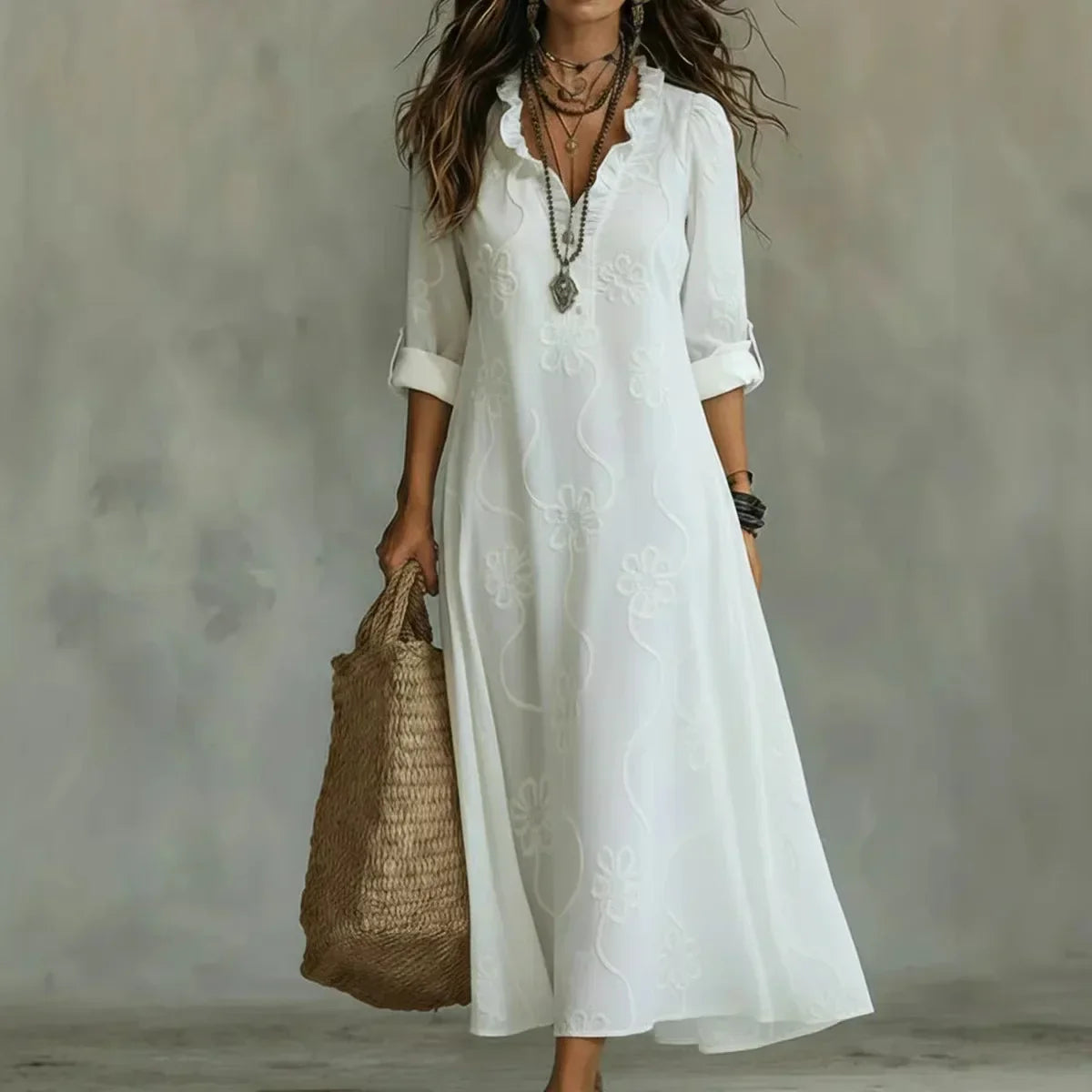 Florisse - Robe longue femme brodée à coupe fluide