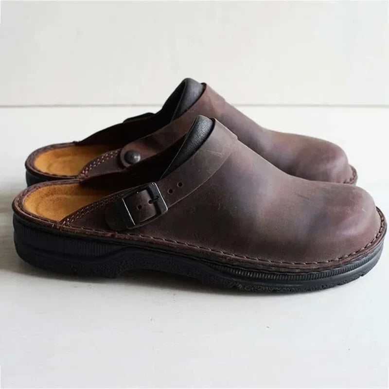 Jonas™ - Mules homme cuir bout fermé boucle semelle confort