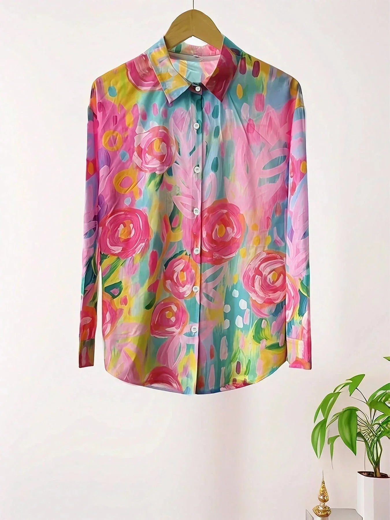 Myzelle™ - Blouse femme fluide imprimée manches longues col V boutonnée élégante