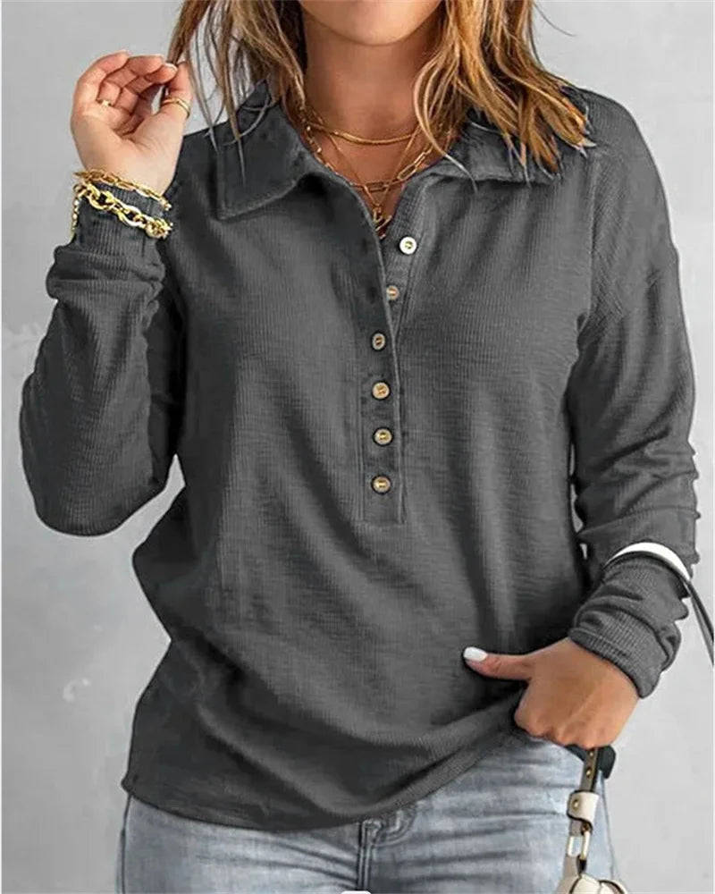 Marlène™ - Chemise confortable en coton à col en V pour femmes