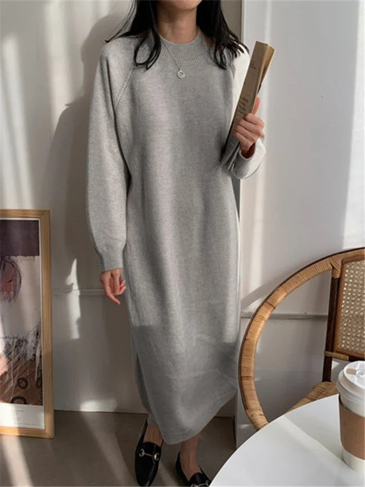Calixte™ - Robe longue tricotée décontractée à col rond pour femme