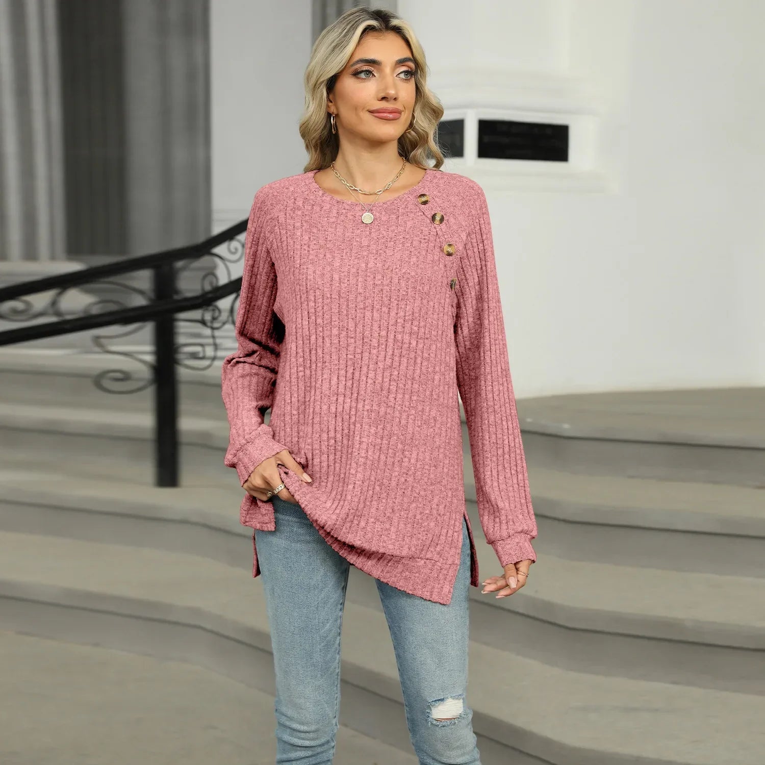 Aline™ - Pull élégant pour femme avec boutons décoratifs