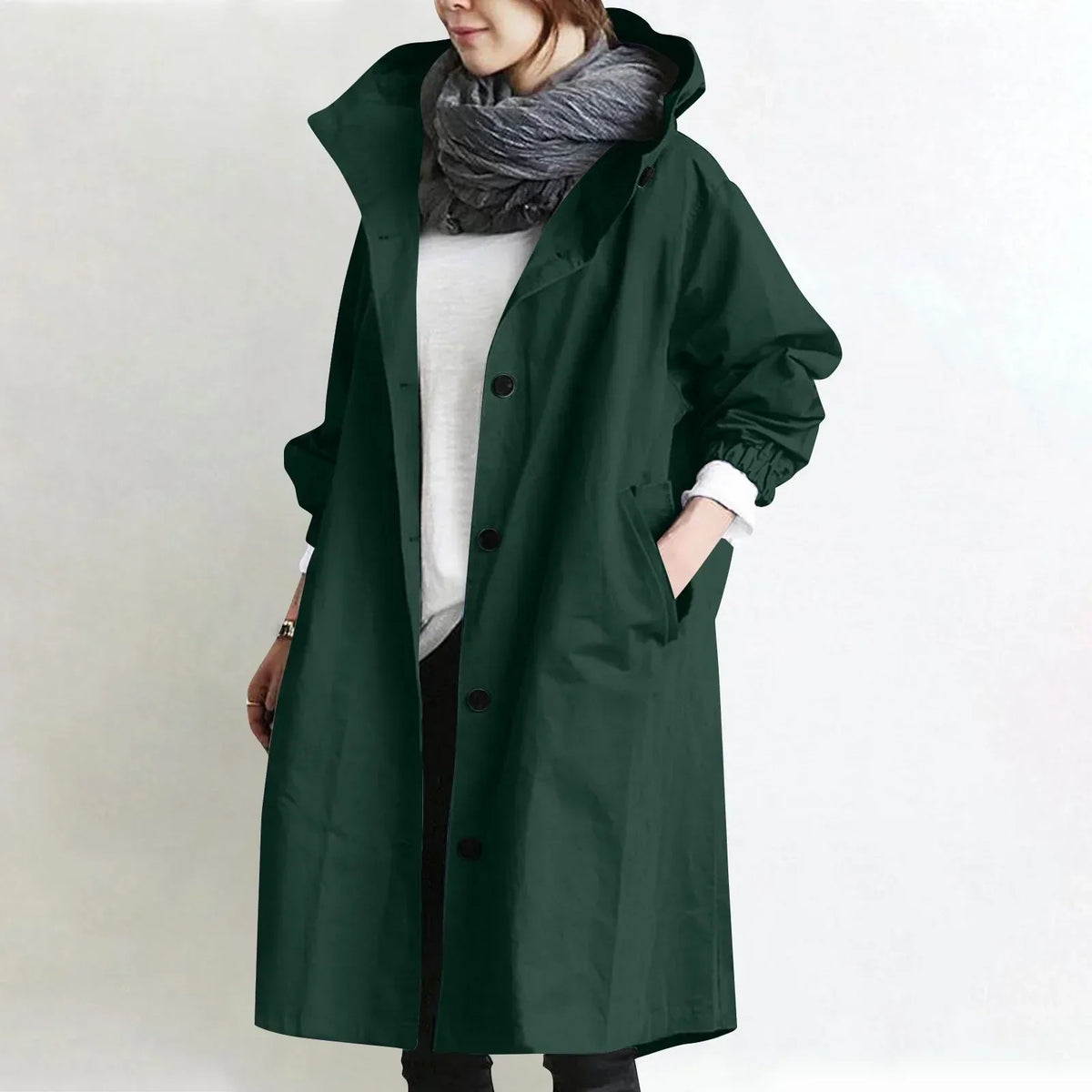 Bregtje - Trench long femme à capuche et boutons avec poches