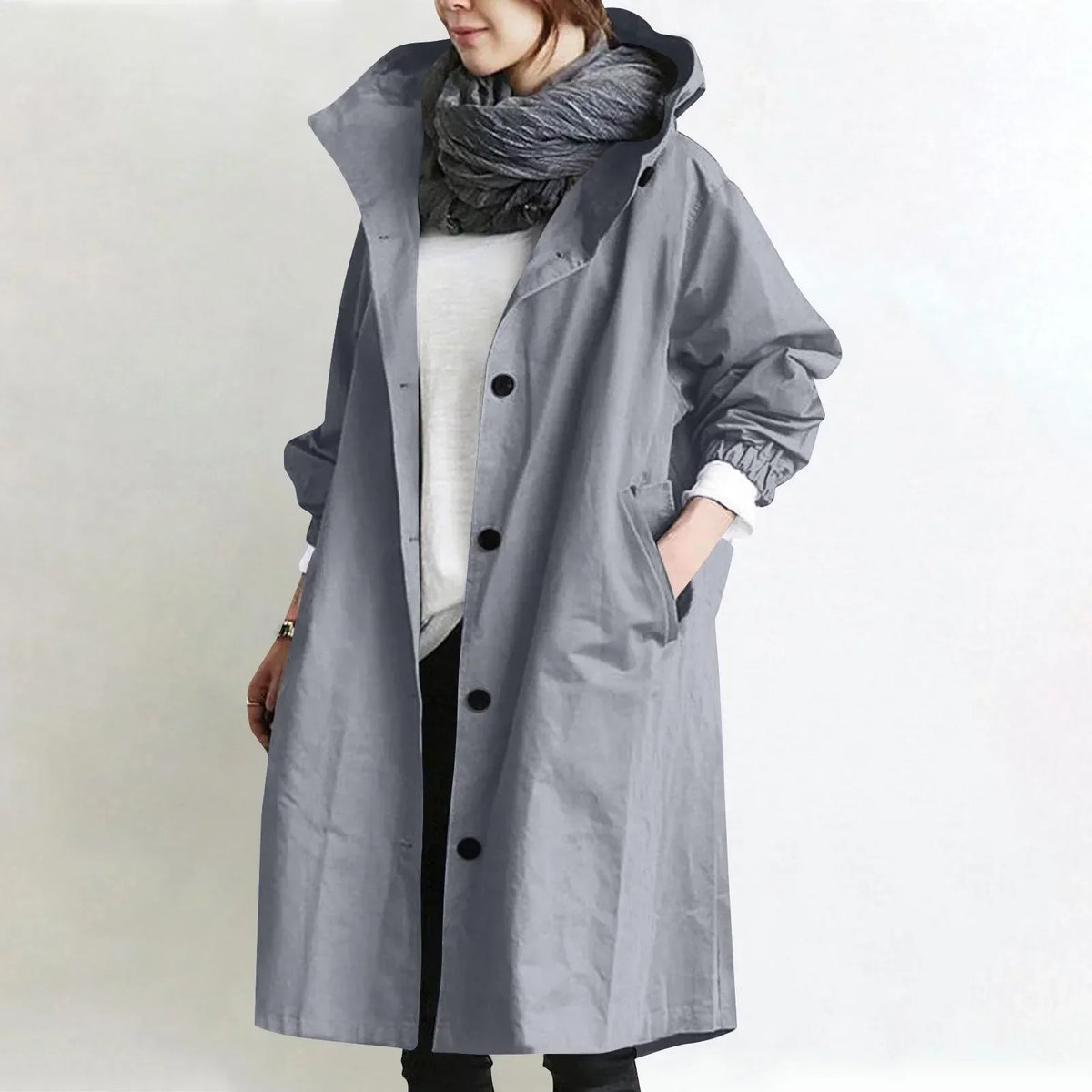 Bregtje - Trench long femme à capuche et boutons avec poches