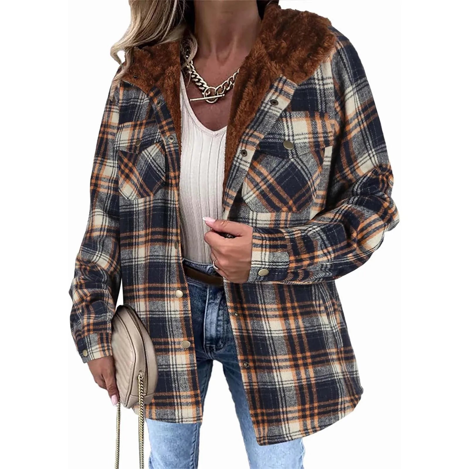 Agathe™ - Veste à Carreaux Doublée Polaire avec Capuche