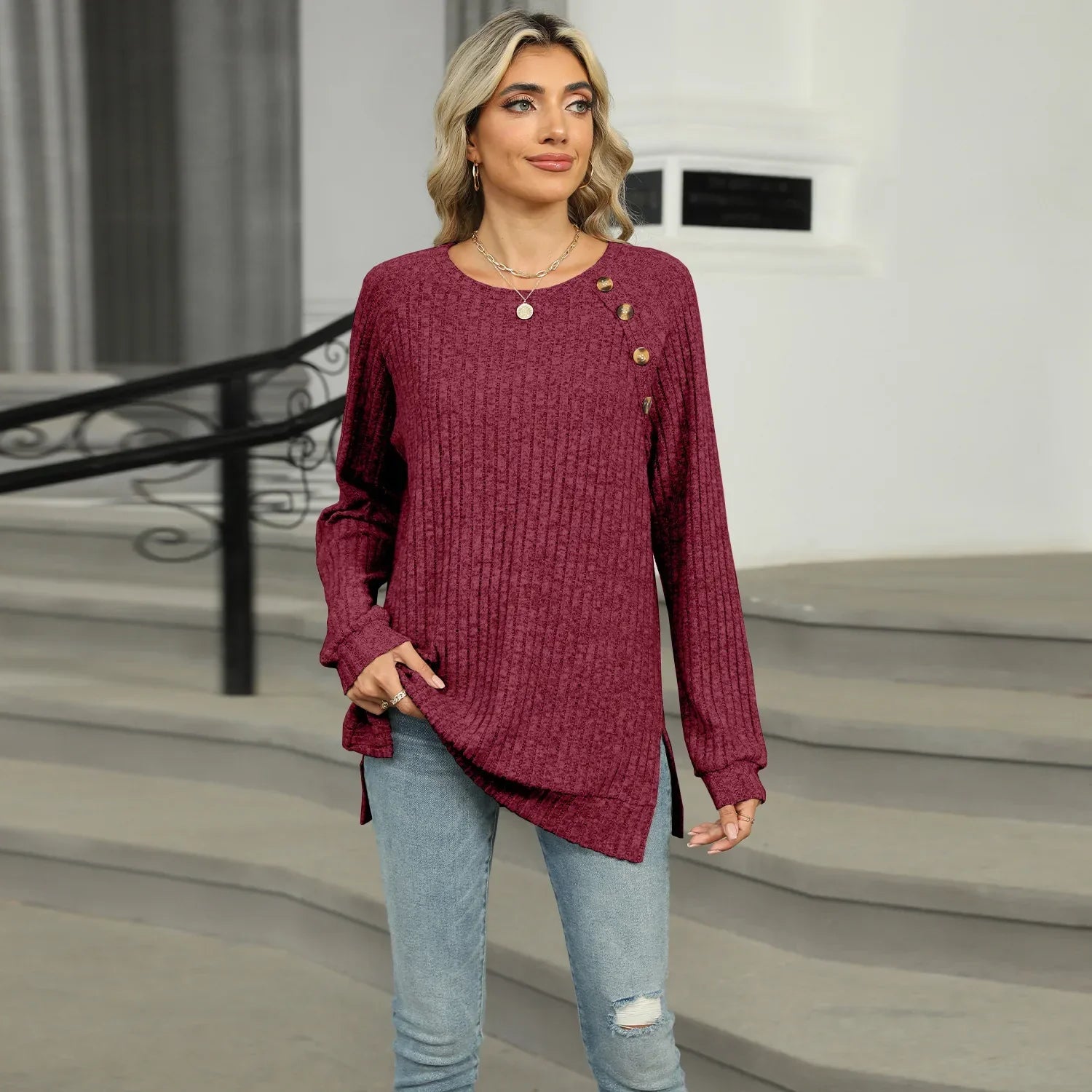 Aline™ - Pull élégant pour femme avec boutons décoratifs