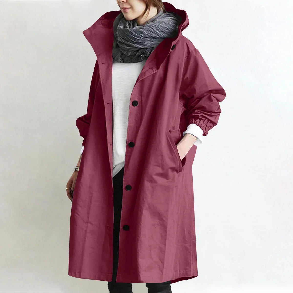 Bregtje - Trench long femme à capuche et boutons avec poches