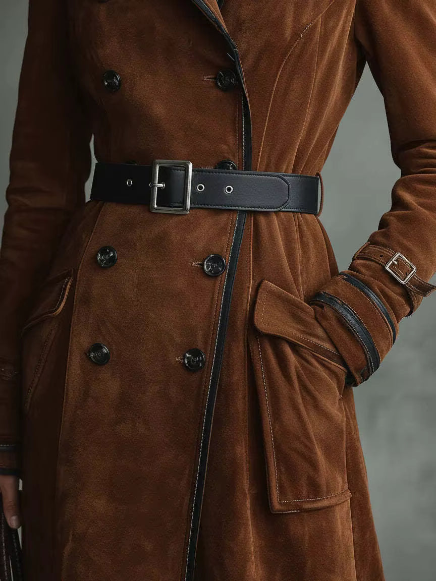 Kaliravessa - Trench en Cuir Suédé Élégant