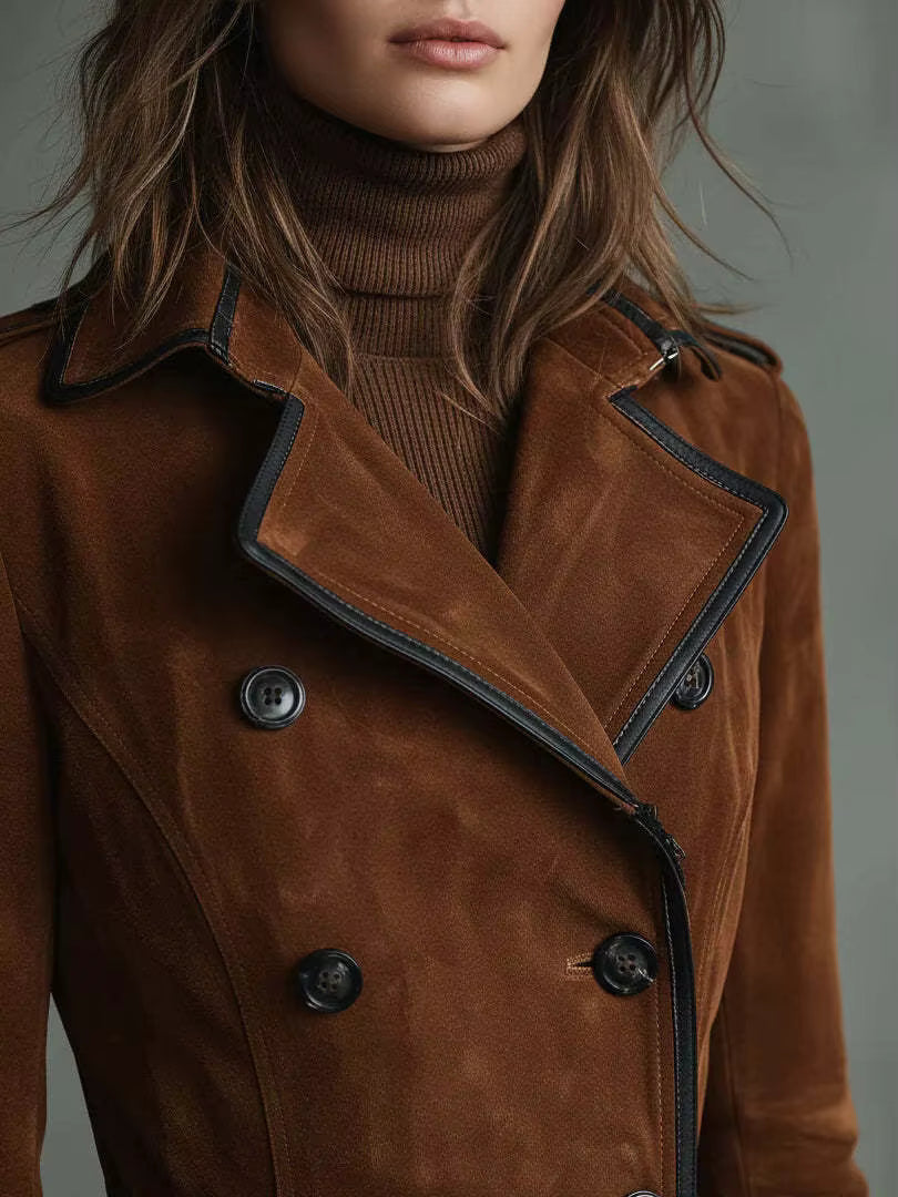Kaliravessa - Trench en Cuir Suédé Élégant