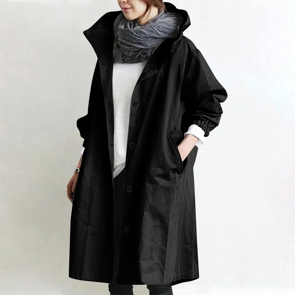 Bregtje - Trench long femme à capuche et boutons avec poches