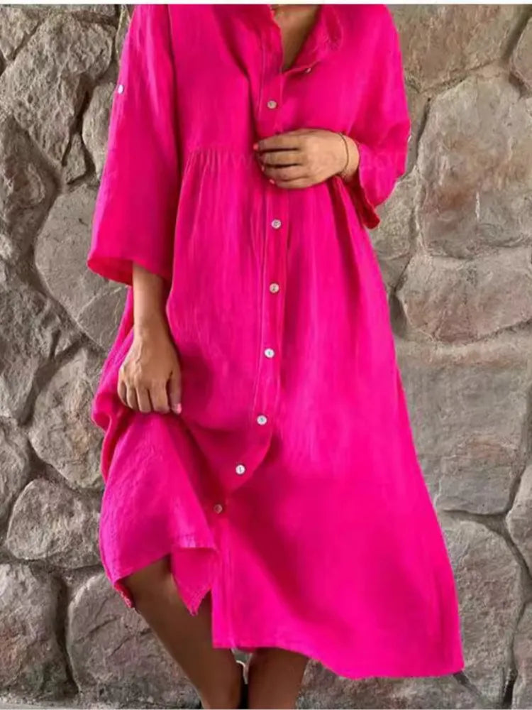 Gertrude™ - Robe Chemise en Coton et Lin