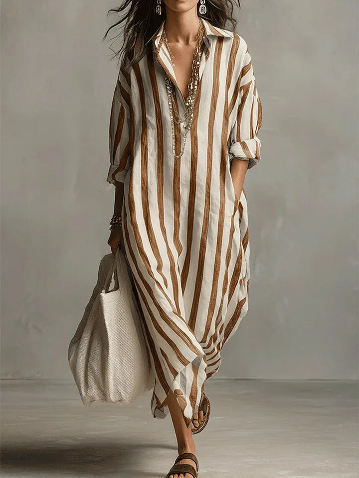 Pryxae™ - Robe Femme Longue Rayée Fluide Coupe Ample Style Décontracté Été