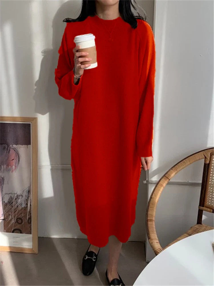 Calixte™ - Robe longue tricotée décontractée à col rond pour femme