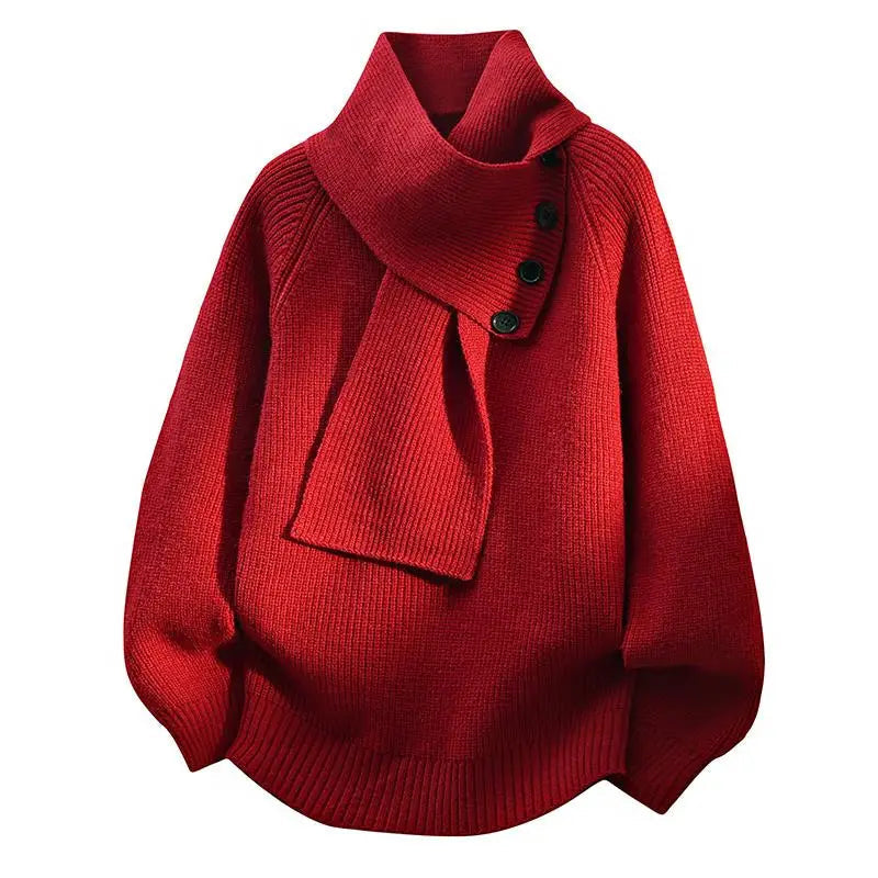 Selvarina - Pull Élégant à Col Écharpe