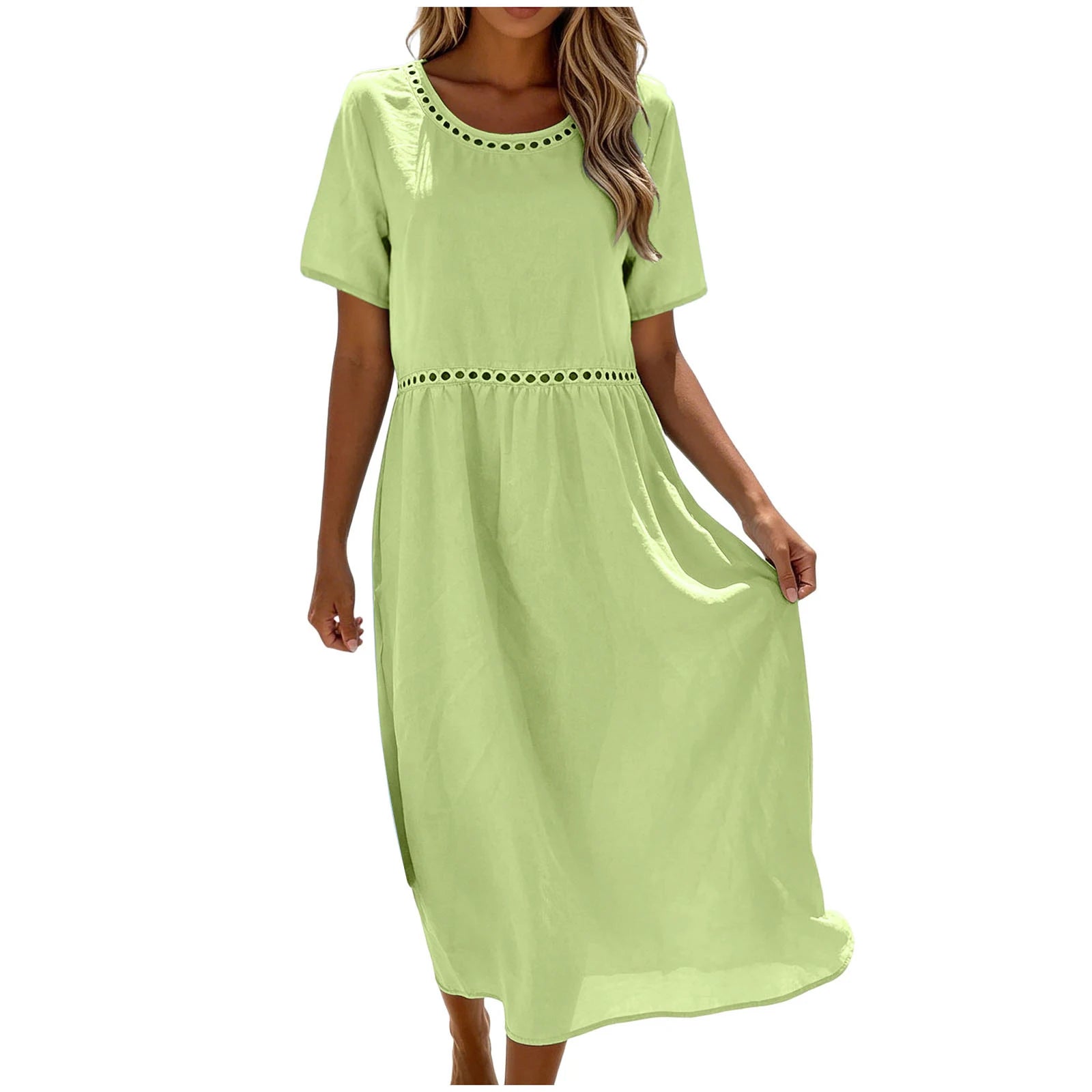 Quessina - Robe longue femme coton-polyester avec col rond ajouré