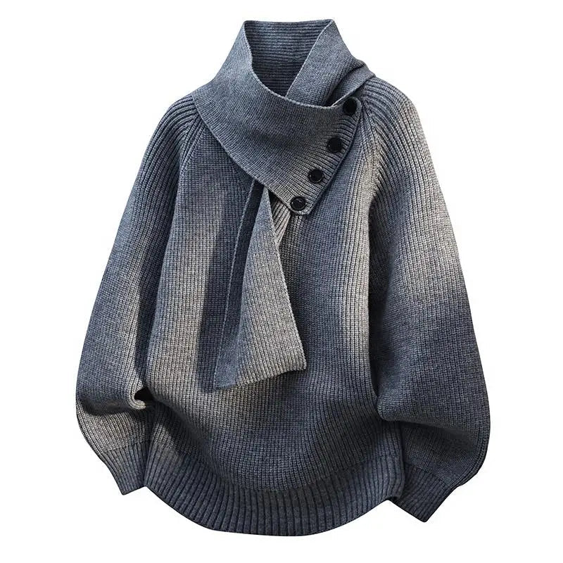 Selvarina - Pull Élégant à Col Écharpe