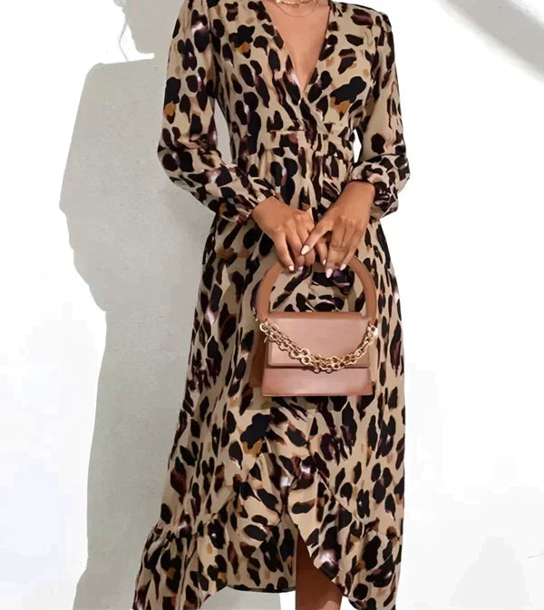 Marguerite™ - Robe à imprimé léopard avec col en V