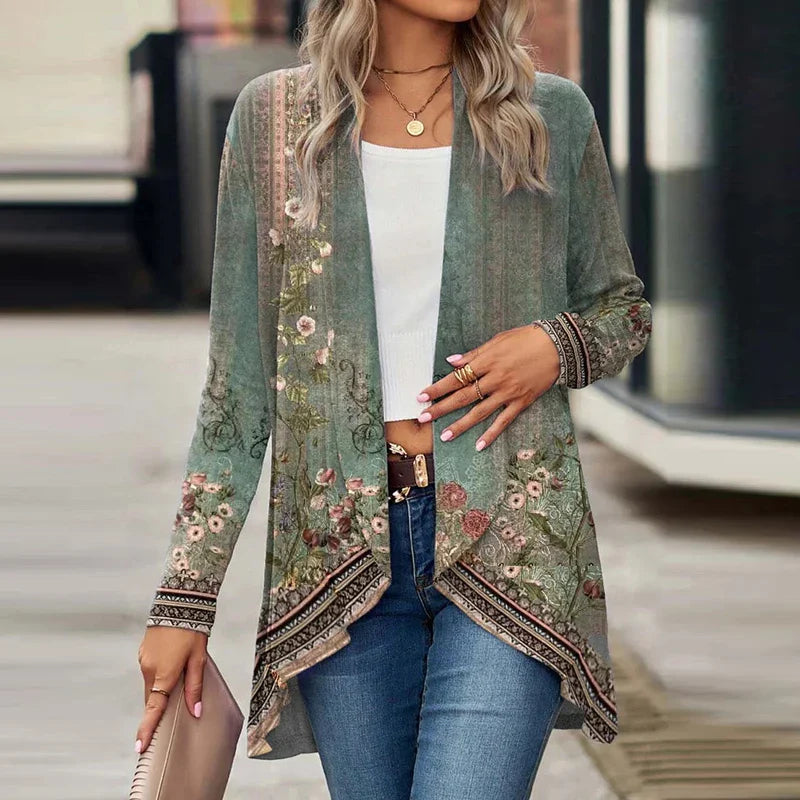 Jolindra - Cardigan Floral Léger à Col Ouvert