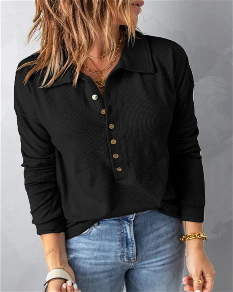 Marlène™ - Chemise confortable en coton à col en V pour femmes