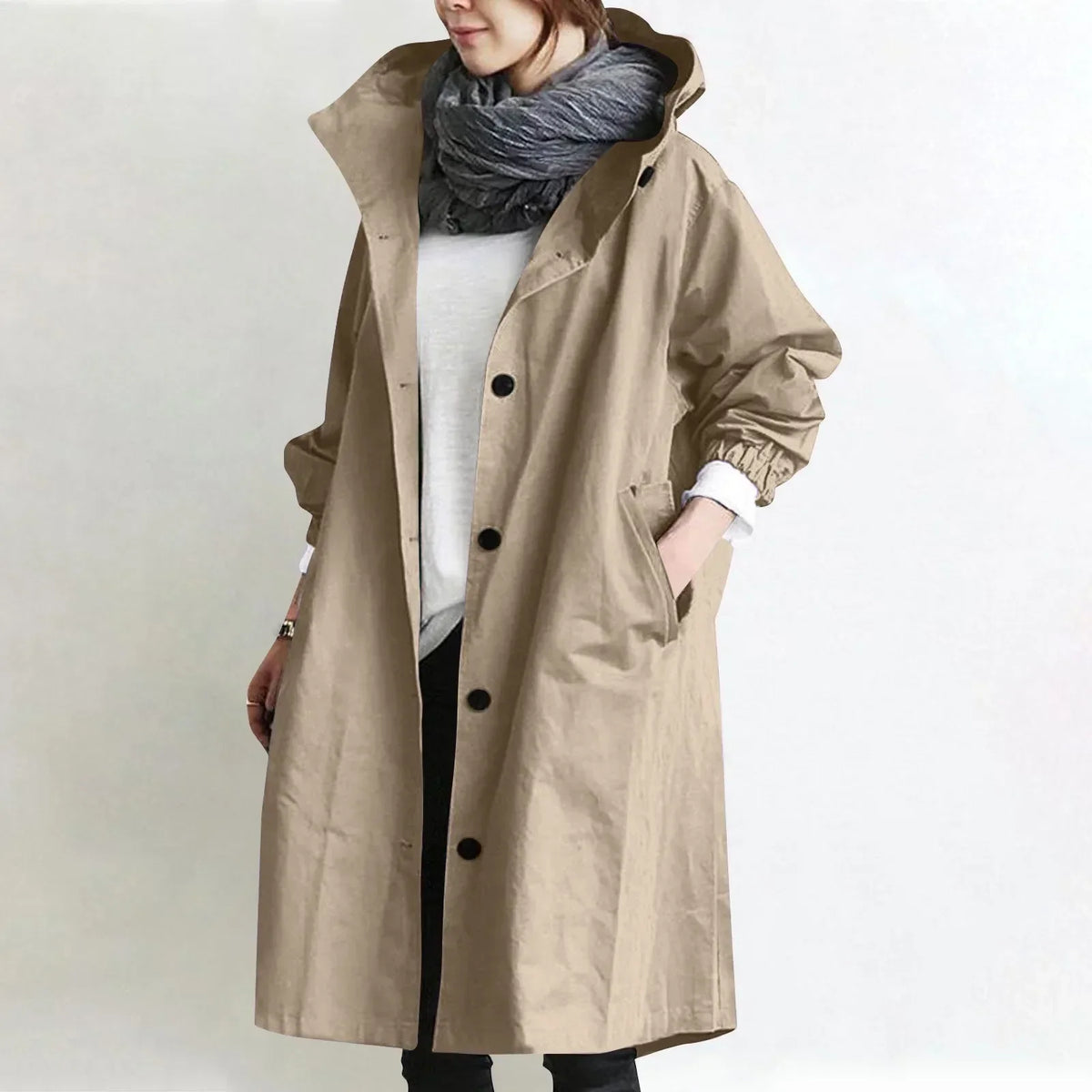 Bregtje - Trench long femme à capuche et boutons avec poches