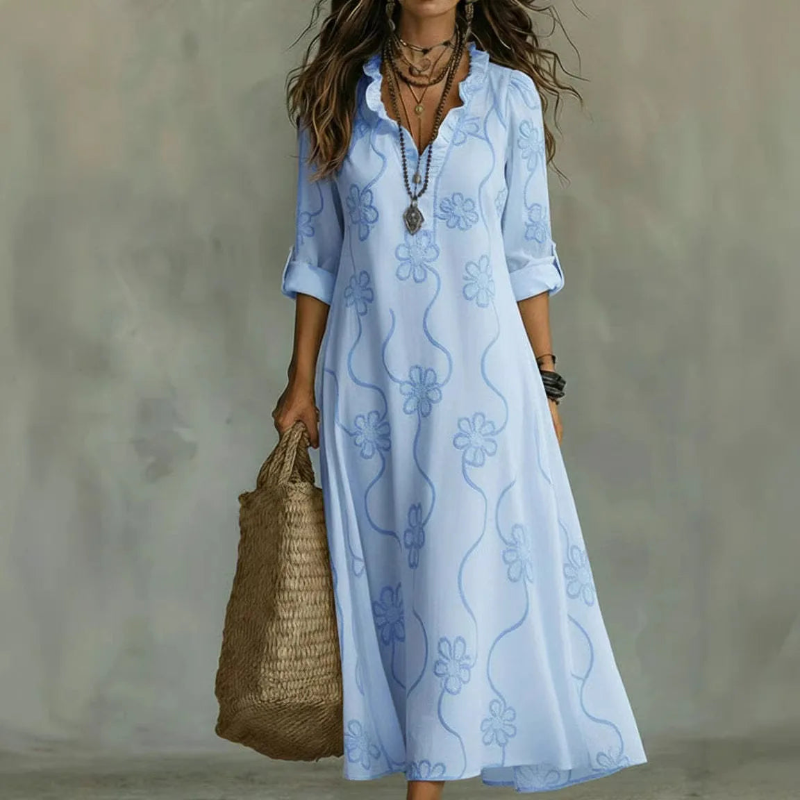 Florisse - Robe longue femme brodée à coupe fluide