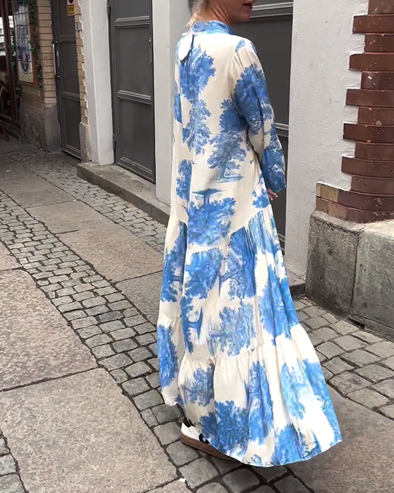 Greta™ - Robe Patchwork Ample avec Col en V et Manches Cloches Imprimées