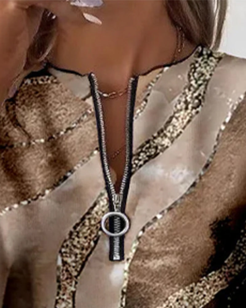 Dorevienne™ - Sweatshirt Décontracté à Demi-Zip Imprimé Vintage