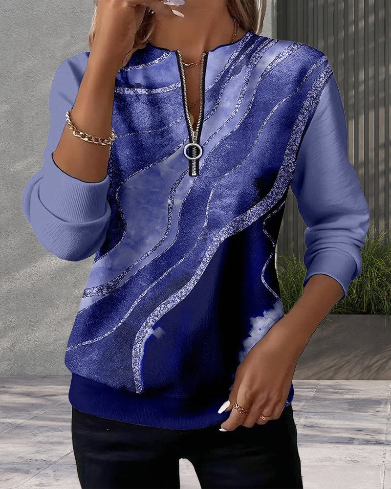 Dorevienne™ - Sweatshirt Décontracté à Demi-Zip Imprimé Vintage