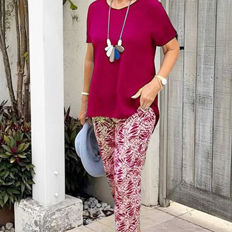 Ixoria™ - Ensemble femme coton décontracté avec pantalon imprimé fluide