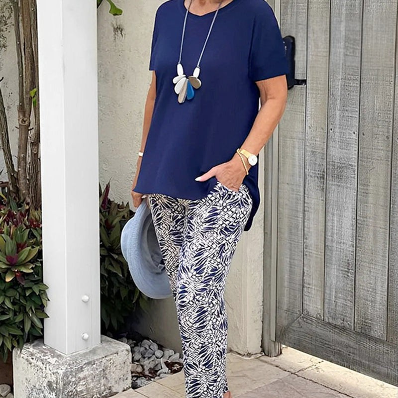 Ixoria™ - Ensemble femme coton décontracté avec pantalon imprimé fluide