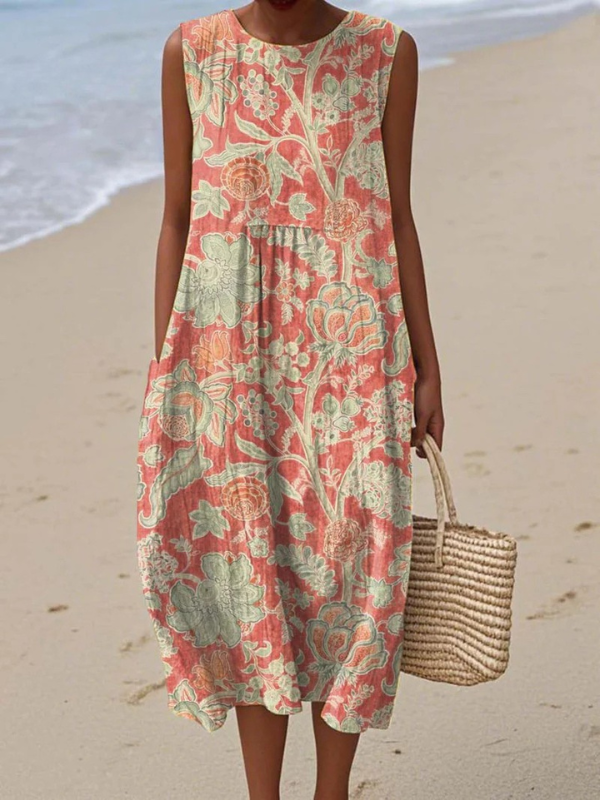 Anovia - Robe midi femme sans manches à imprimé floral
