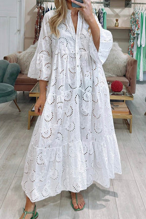 LOPILY Robe D'Été En Coton Et Lin Brodée - Coupe Trapèze Confortable Pour Vacances