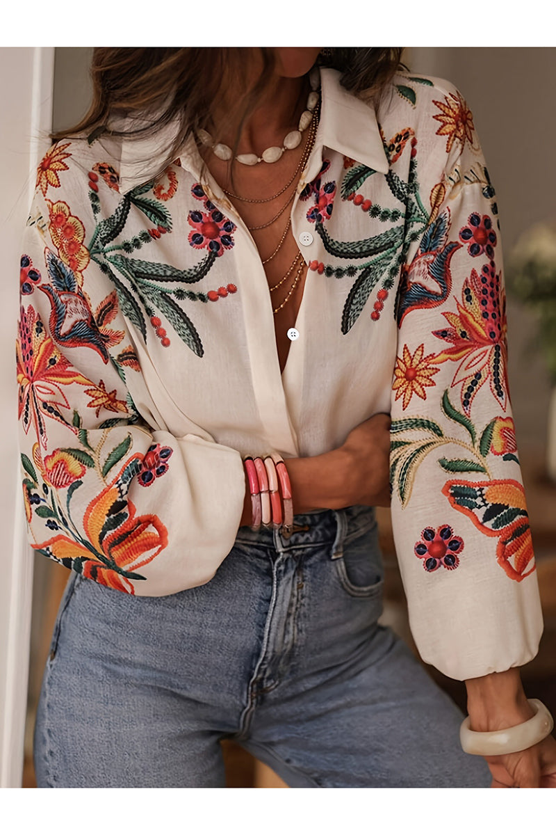 Fabienne™ - Chemise Fleurie Brodée – Un Soupçon de Méditerranée dans Chaque Détail