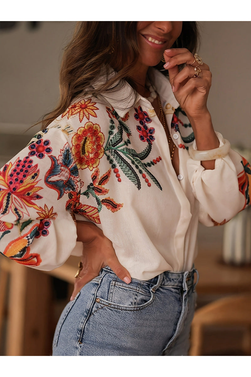 Fabienne™ - Chemise Fleurie Brodée – Un Soupçon de Méditerranée dans Chaque Détail