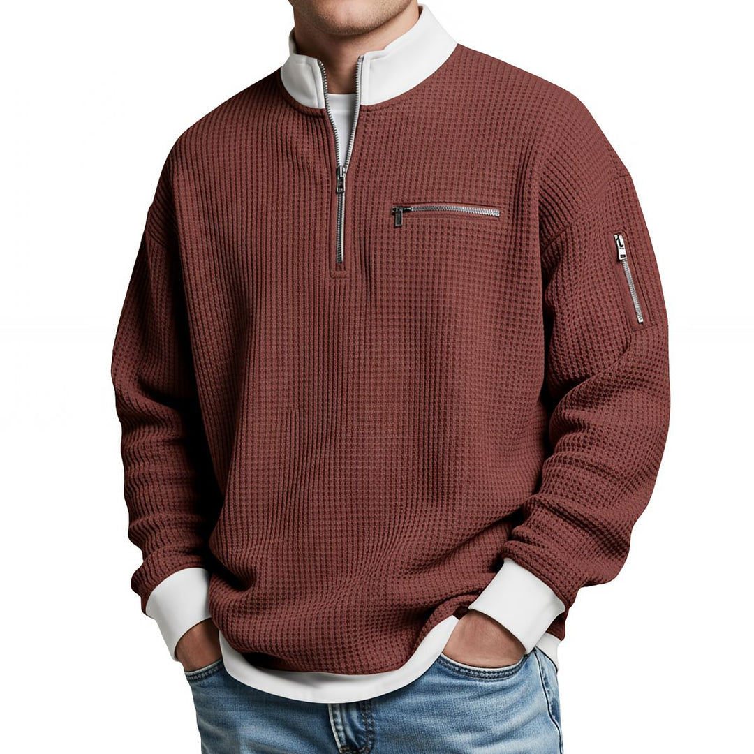 Edwin - Pull homme demi-zip en maille texturée